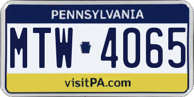 PA license plate MTW4065