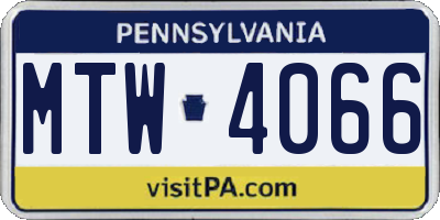 PA license plate MTW4066