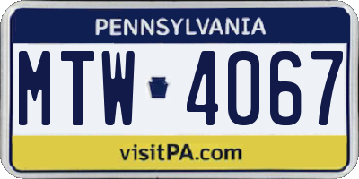 PA license plate MTW4067