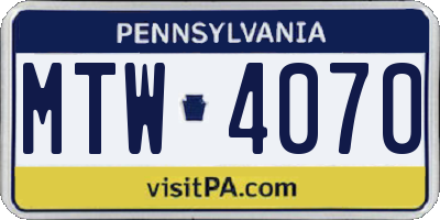 PA license plate MTW4070