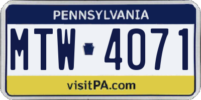PA license plate MTW4071