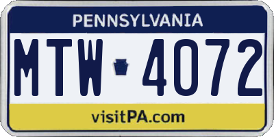 PA license plate MTW4072