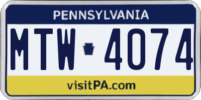 PA license plate MTW4074