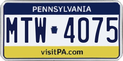 PA license plate MTW4075
