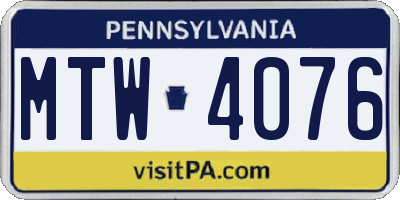 PA license plate MTW4076