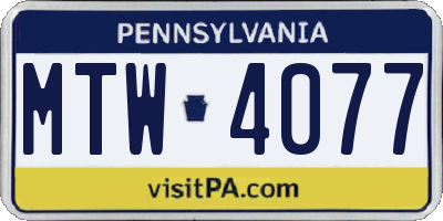 PA license plate MTW4077