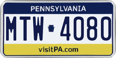 PA license plate MTW4080
