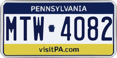 PA license plate MTW4082