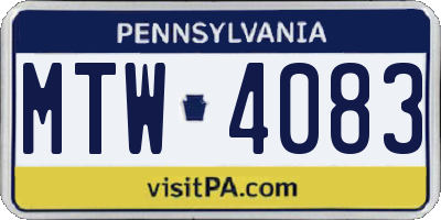 PA license plate MTW4083