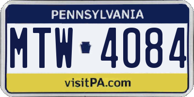 PA license plate MTW4084