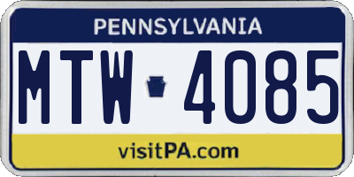 PA license plate MTW4085