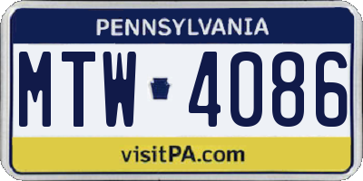 PA license plate MTW4086