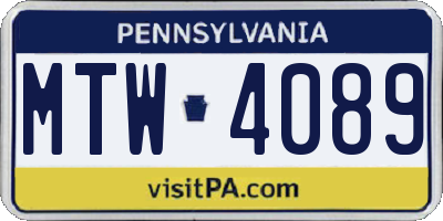 PA license plate MTW4089