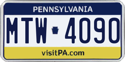 PA license plate MTW4090