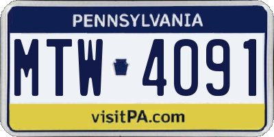 PA license plate MTW4091