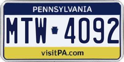 PA license plate MTW4092