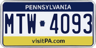 PA license plate MTW4093