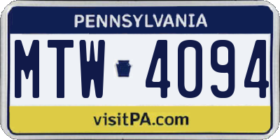 PA license plate MTW4094