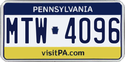 PA license plate MTW4096