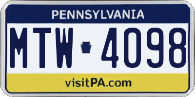 PA license plate MTW4098