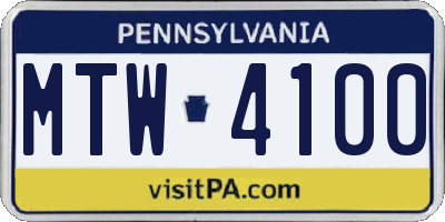 PA license plate MTW4100