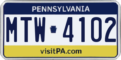 PA license plate MTW4102