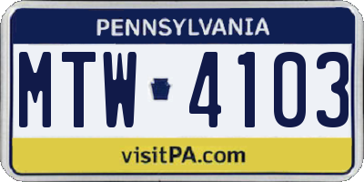 PA license plate MTW4103