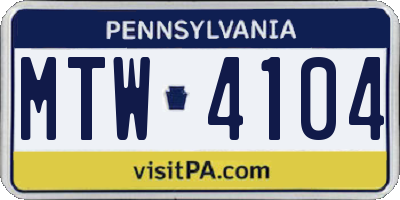 PA license plate MTW4104