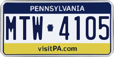 PA license plate MTW4105