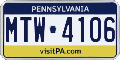 PA license plate MTW4106