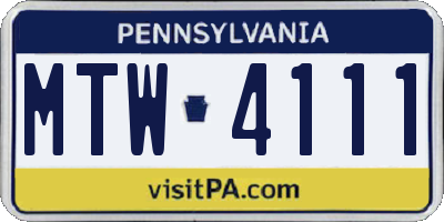 PA license plate MTW4111