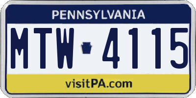PA license plate MTW4115