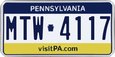 PA license plate MTW4117