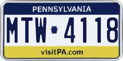 PA license plate MTW4118