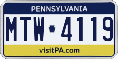 PA license plate MTW4119
