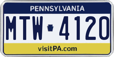 PA license plate MTW4120
