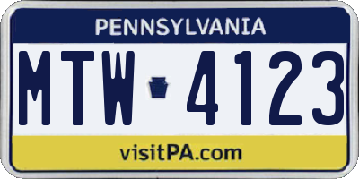 PA license plate MTW4123