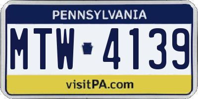PA license plate MTW4139