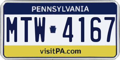 PA license plate MTW4167