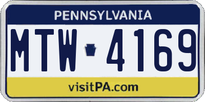 PA license plate MTW4169