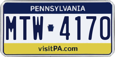 PA license plate MTW4170