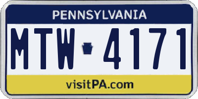 PA license plate MTW4171