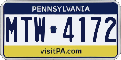 PA license plate MTW4172