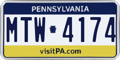 PA license plate MTW4174