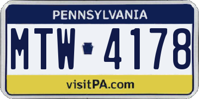 PA license plate MTW4178