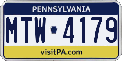 PA license plate MTW4179