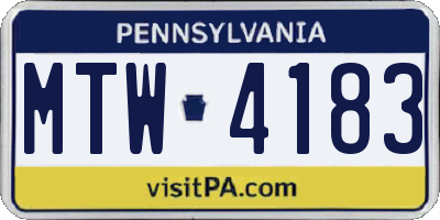 PA license plate MTW4183