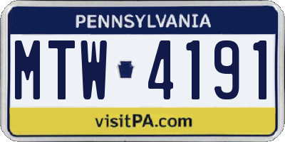 PA license plate MTW4191