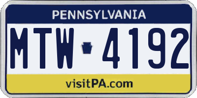 PA license plate MTW4192