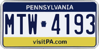 PA license plate MTW4193